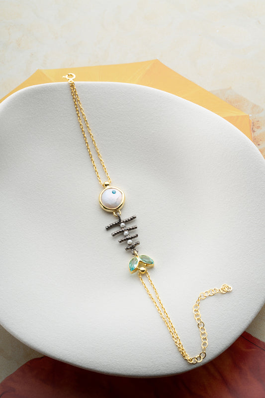 Armband aus 925er Silber mit Fischmotiv und Zirkonsteinen