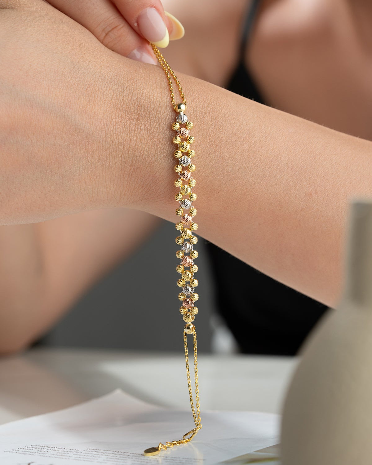 Dreifarbiges Armband aus 925er Silber mit Perlen