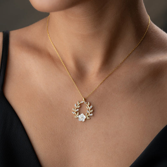 Zircon Stone Flower Necklace - 925 Sterling Silver