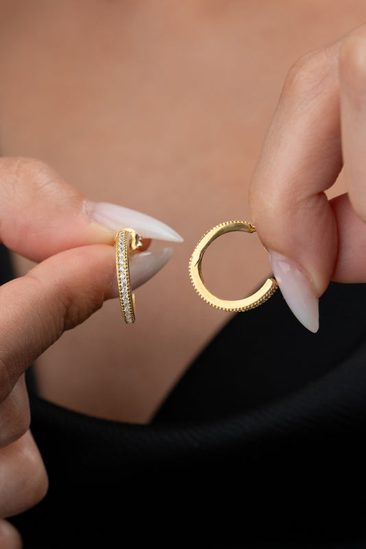 925 Sterling Silver Stone Hoop Earrings