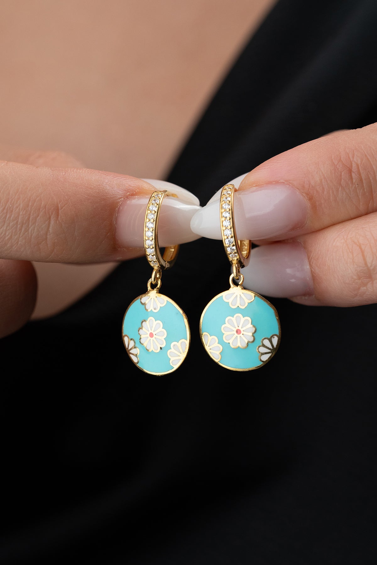Enameled Flower Earrings - 925 Sterling Silver
