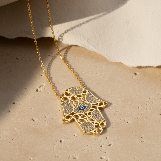 Hamsa Hand Figured Necklace - 925 Sterling Silver