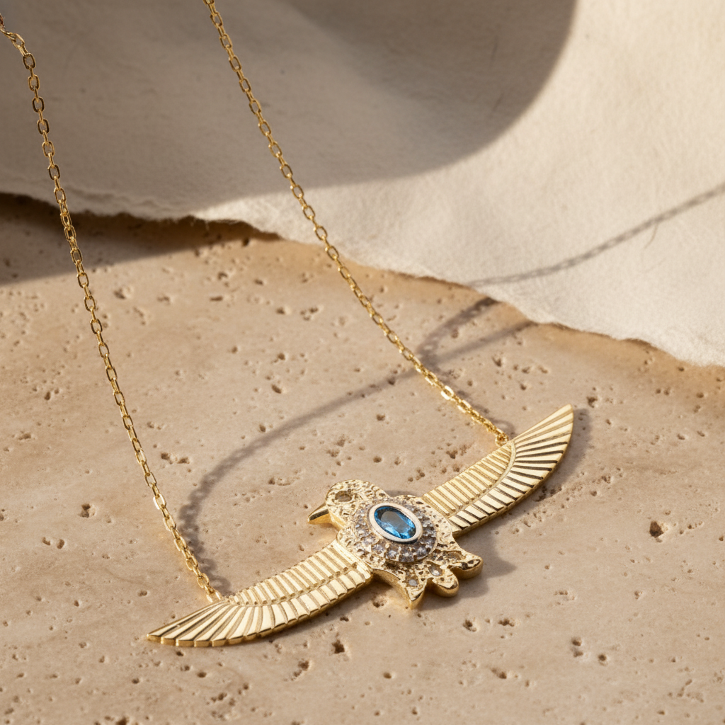 Royal Blue Kartal Winged Silver Necklace