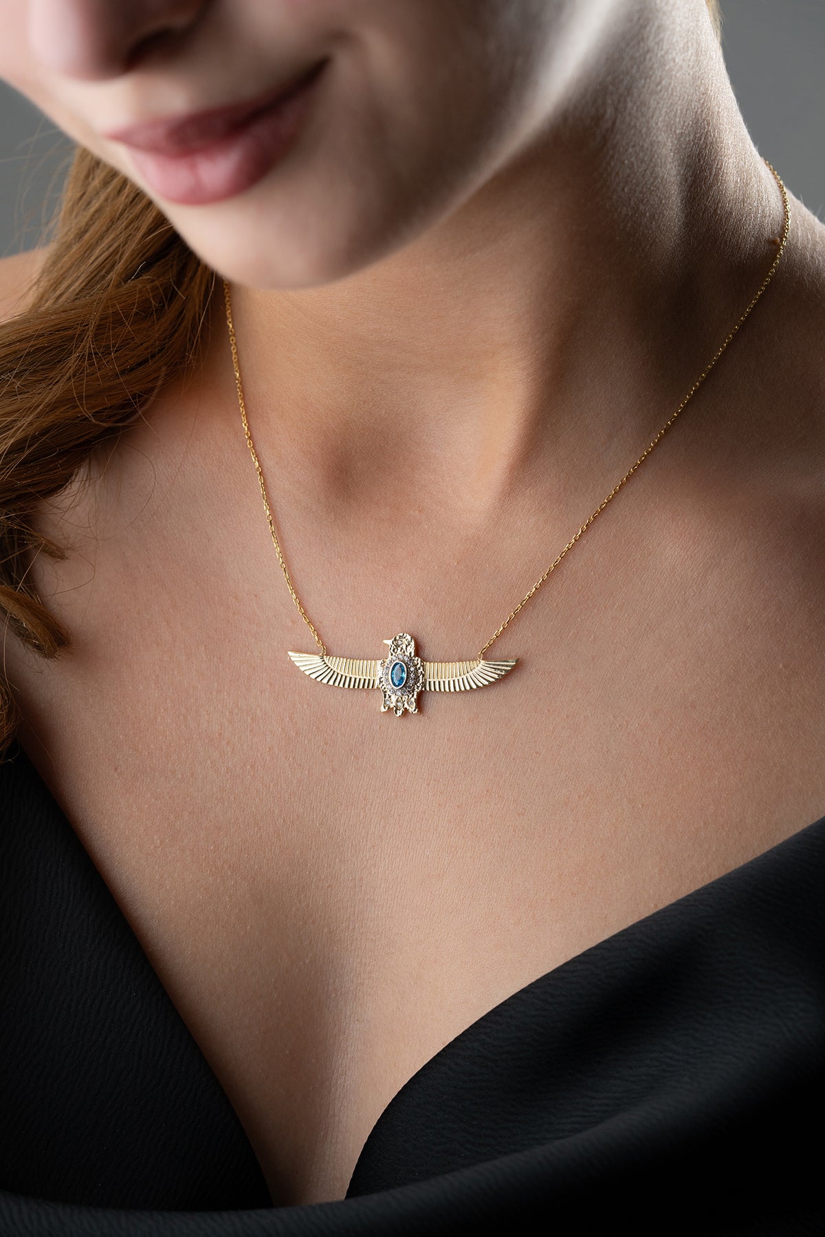 Royal Blue Eagle Wings Silver Necklace