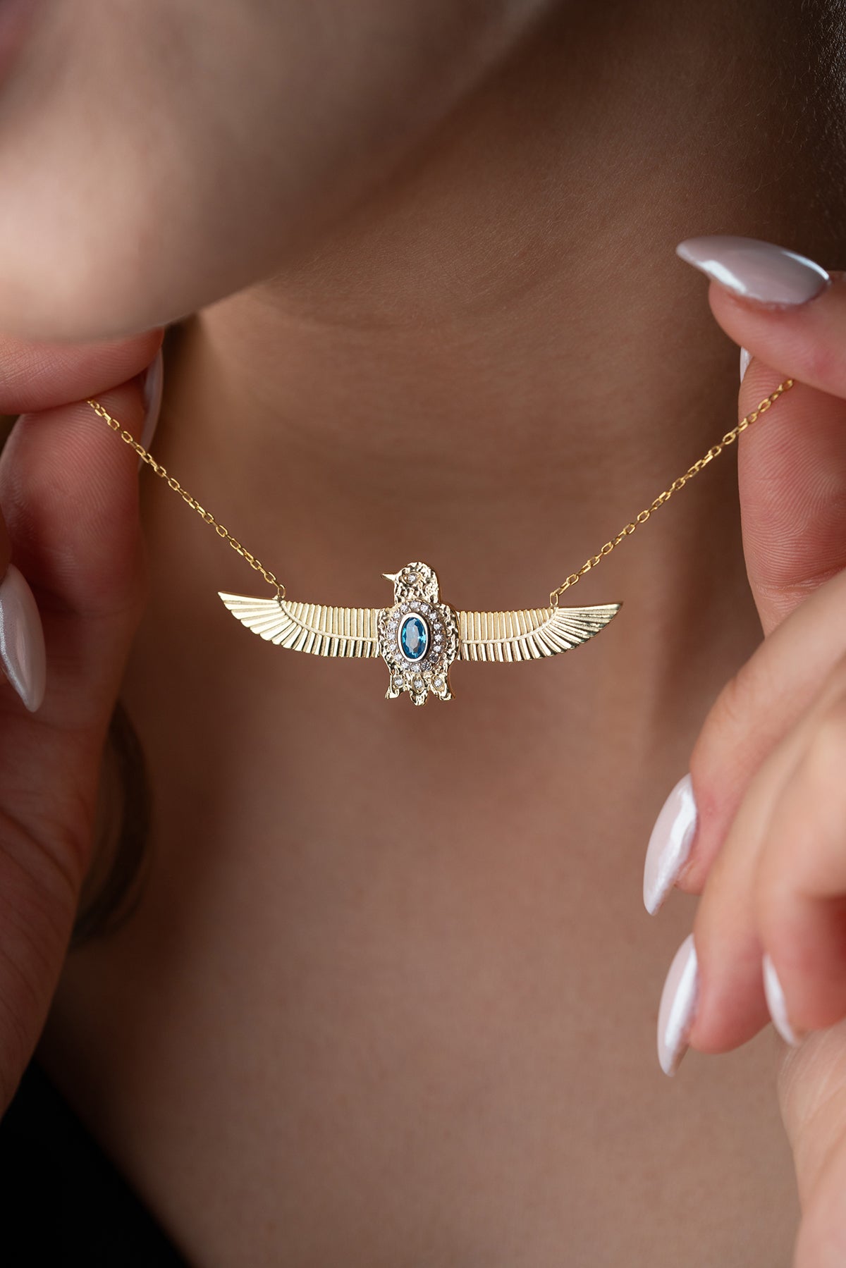 Royal Blue Eagle Wings Silver Necklace