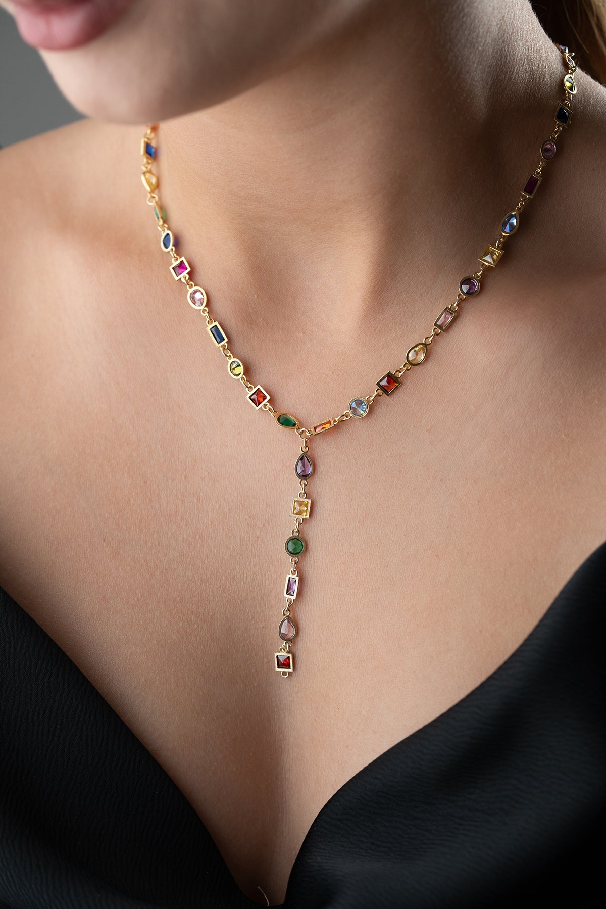 Y-Kette mit bunten Steinen – Serenay Kollektion, 925er Silber