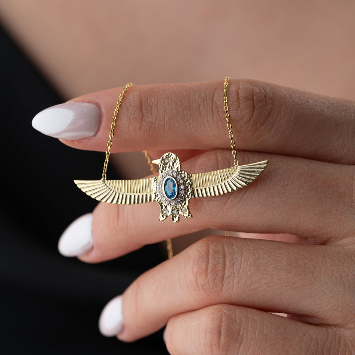 Royal Blue Eagle Wings Silver Necklace