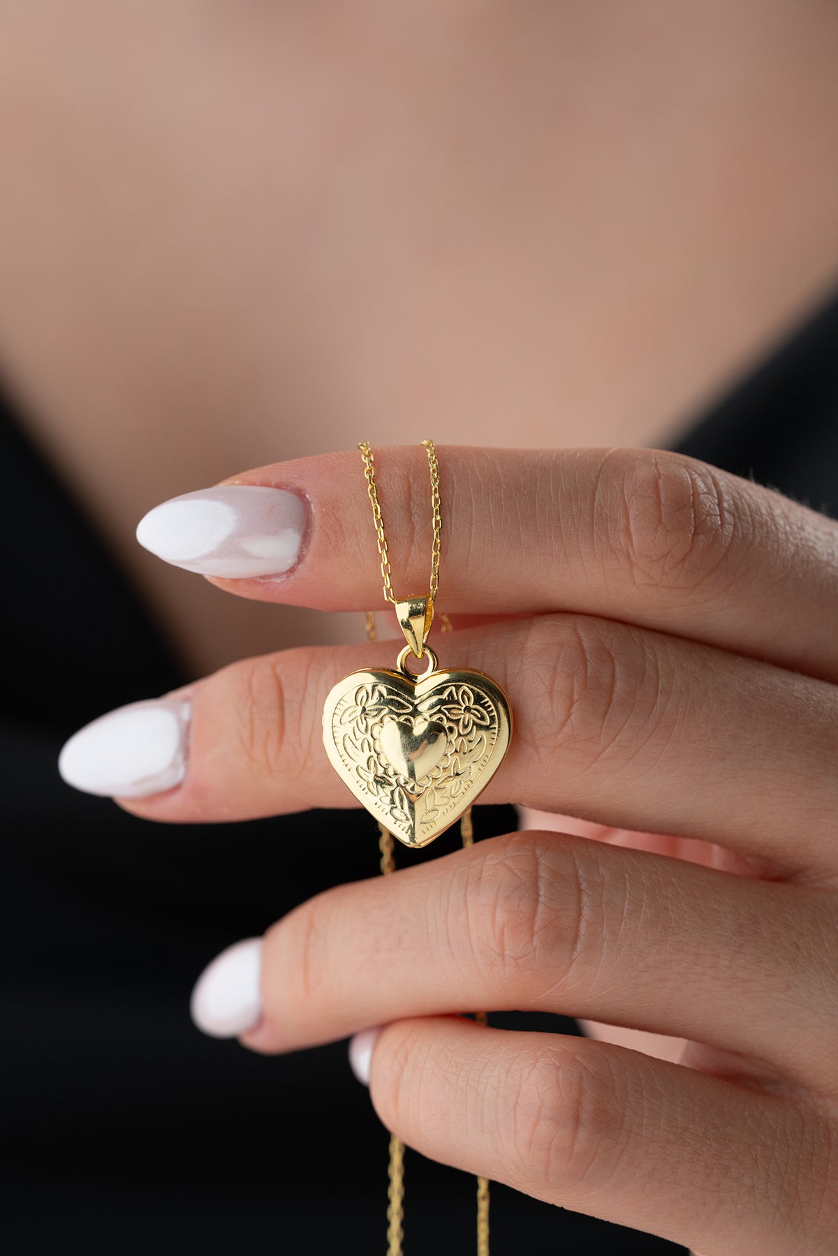 Golden Memory Herz Silber Medaillonkette