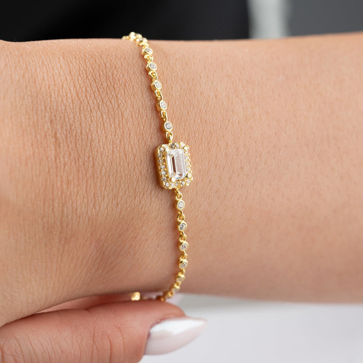 925 Silber Armband mit Baguette-Stein