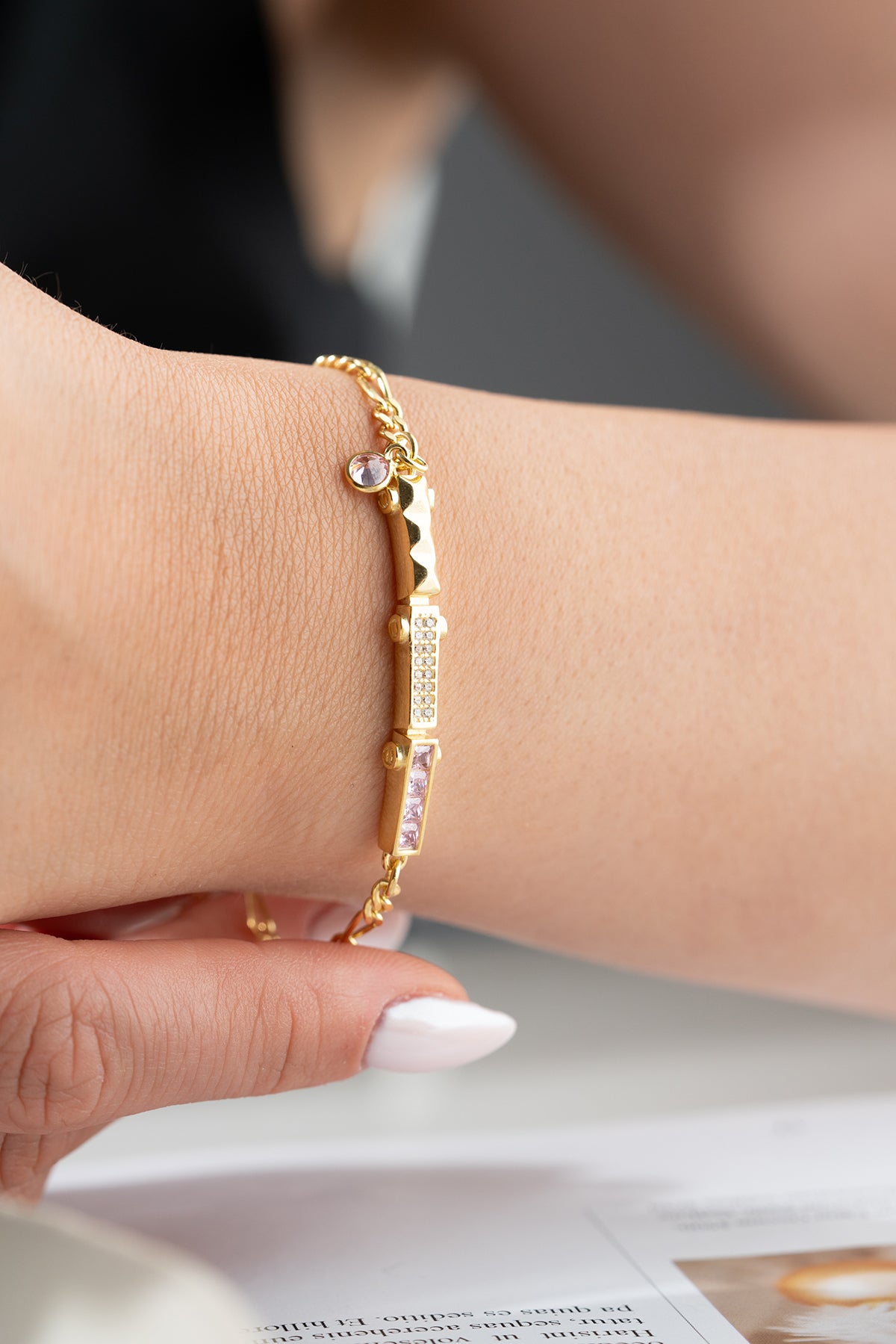 Armband mit Rosa Stein – 925 Silber