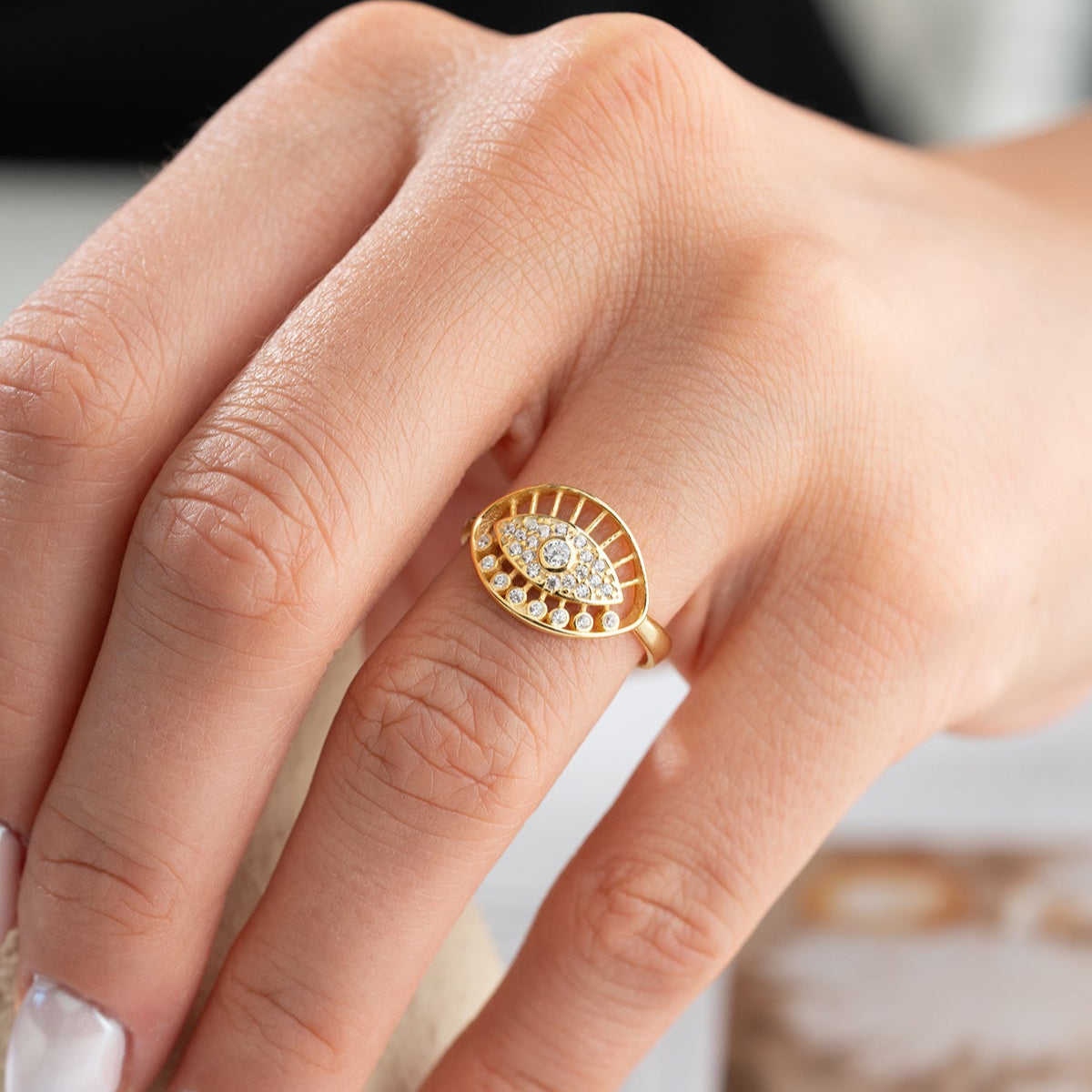 925 Silber Blue Aura Nazar Ring