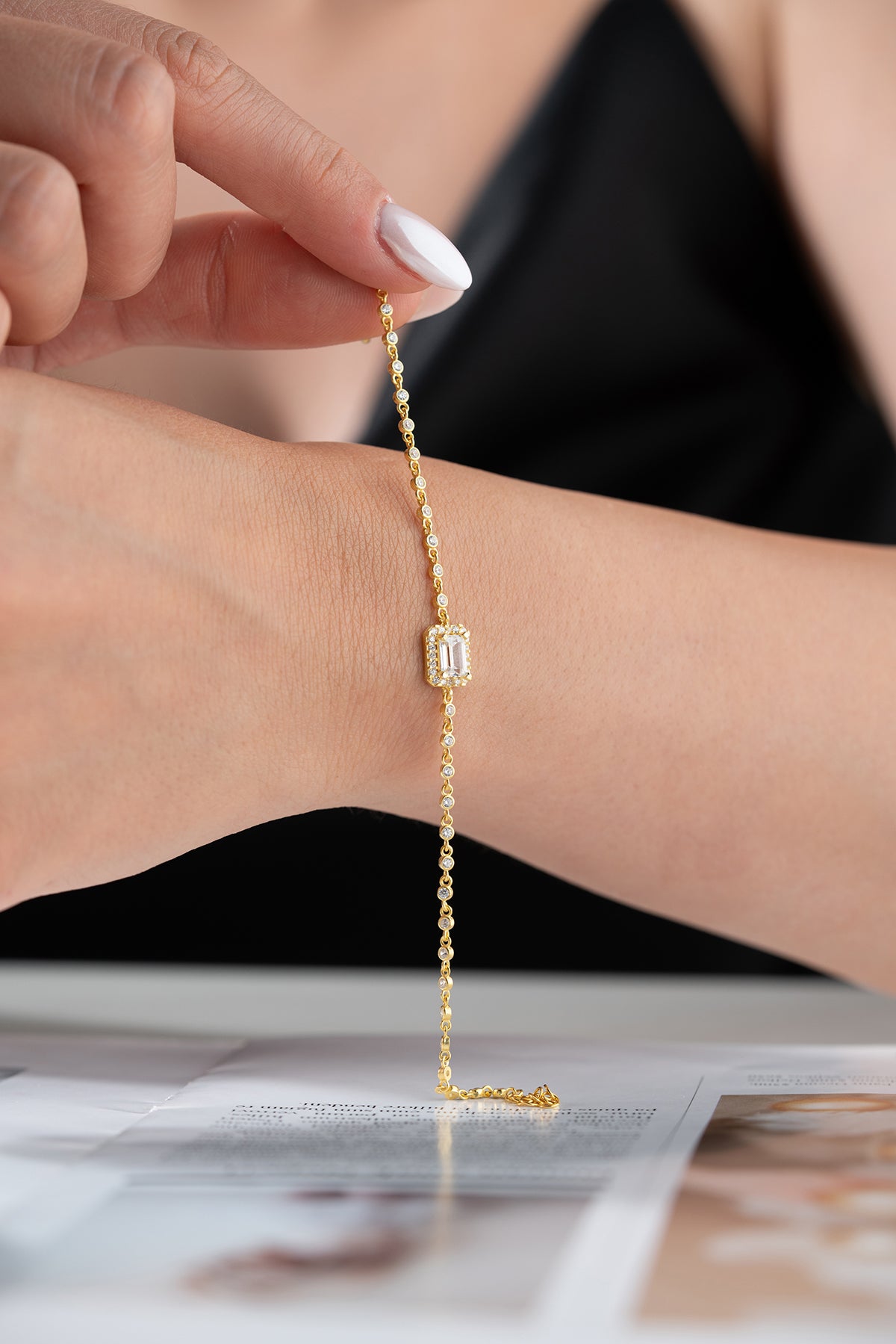 925 Silber Armband mit Baguette-Stein