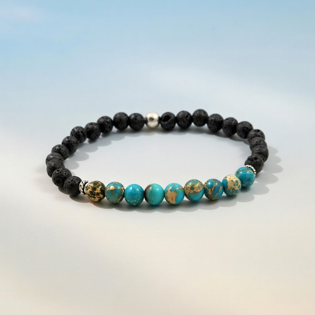 925er Silber Armband mit Lava und Varacite Stein