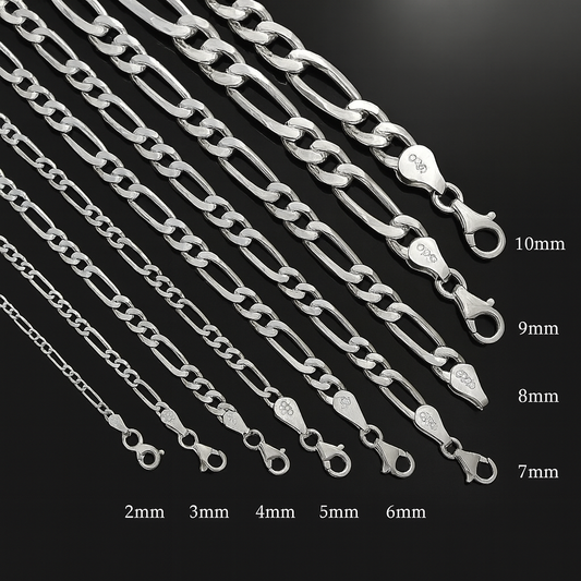 925 Sterling Silver Figaro Chain Bracelet (7MM)
