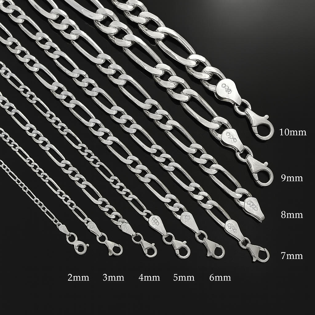 925 Ayar Gümüş Figaro Zincir Bileklik (7MM)