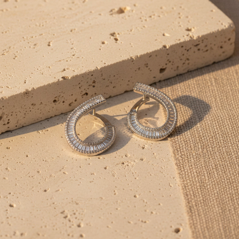 Baguette und Zirkonstein 925 Sterling Silber Ohrring Set