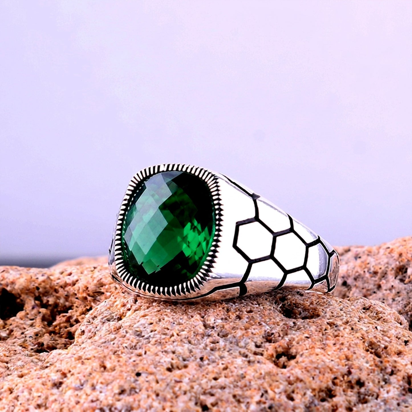 Bague Homme Zircon Vert | Argent 925