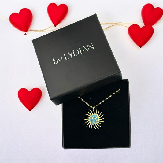 Turkuaz Taşlı Güneş Gümüş Kolye