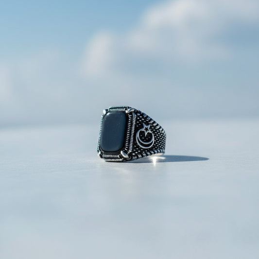 Mois ottoman Yildiz oniks Ring en argent en pierre