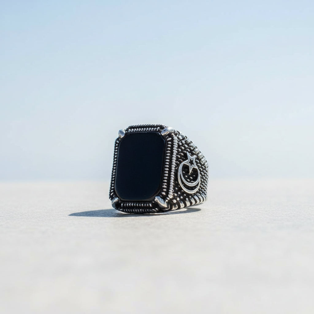 Mois ottoman Yildiz oniks Ring en argent en pierre