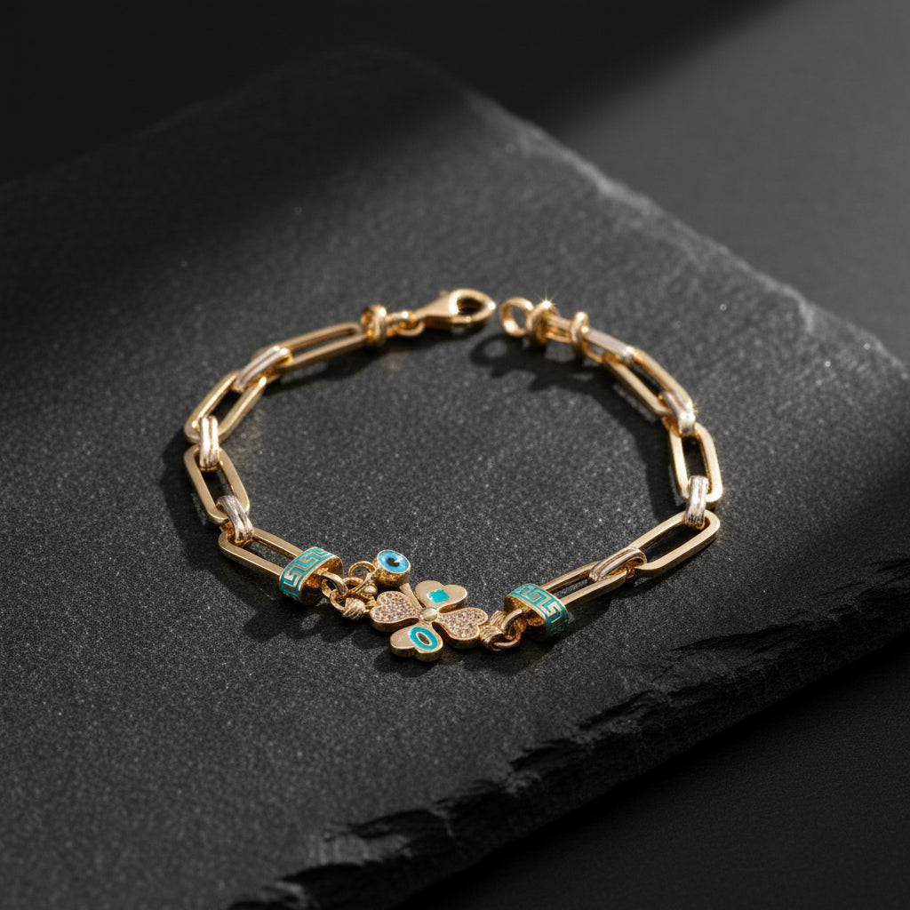 Bracelet Charm Trèfle avec Nazar | Argent 925
