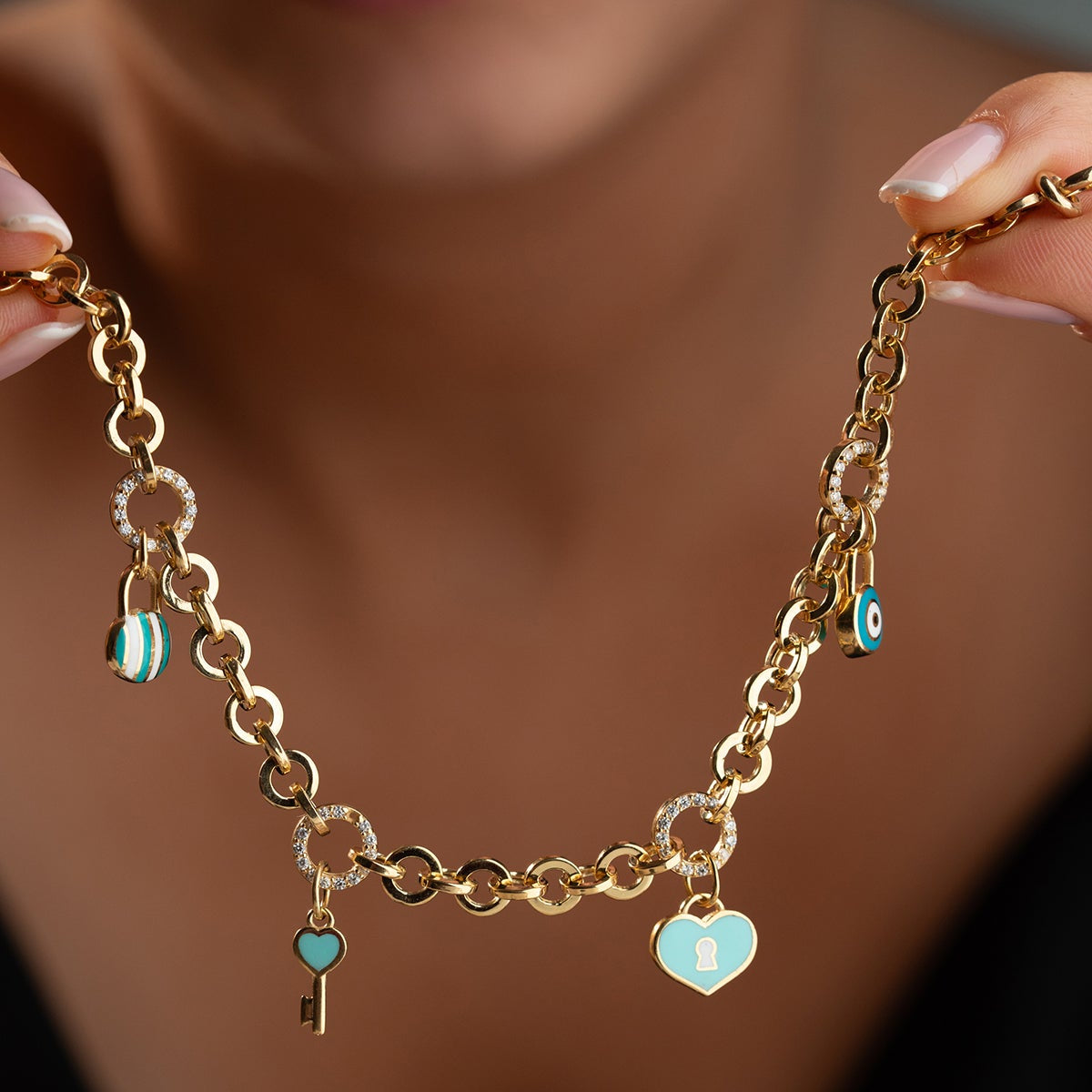 Heart Lock and Nazar Charm Bracelet | 925 Sterling Silver