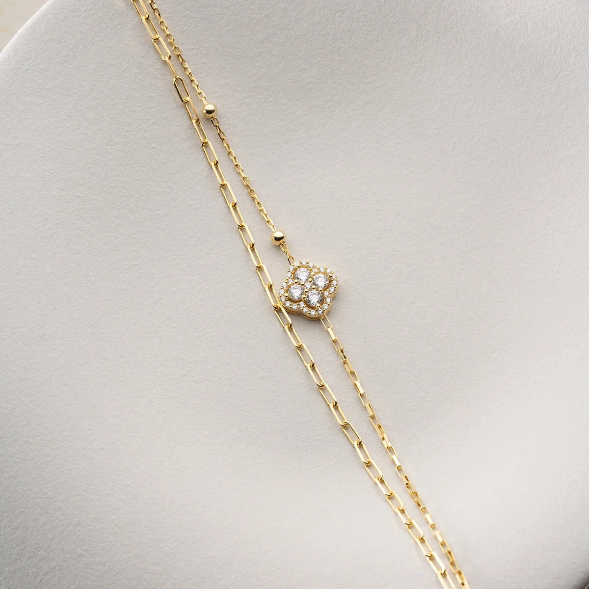 Doppelarmband mit Kleeblatt | 925 Silber