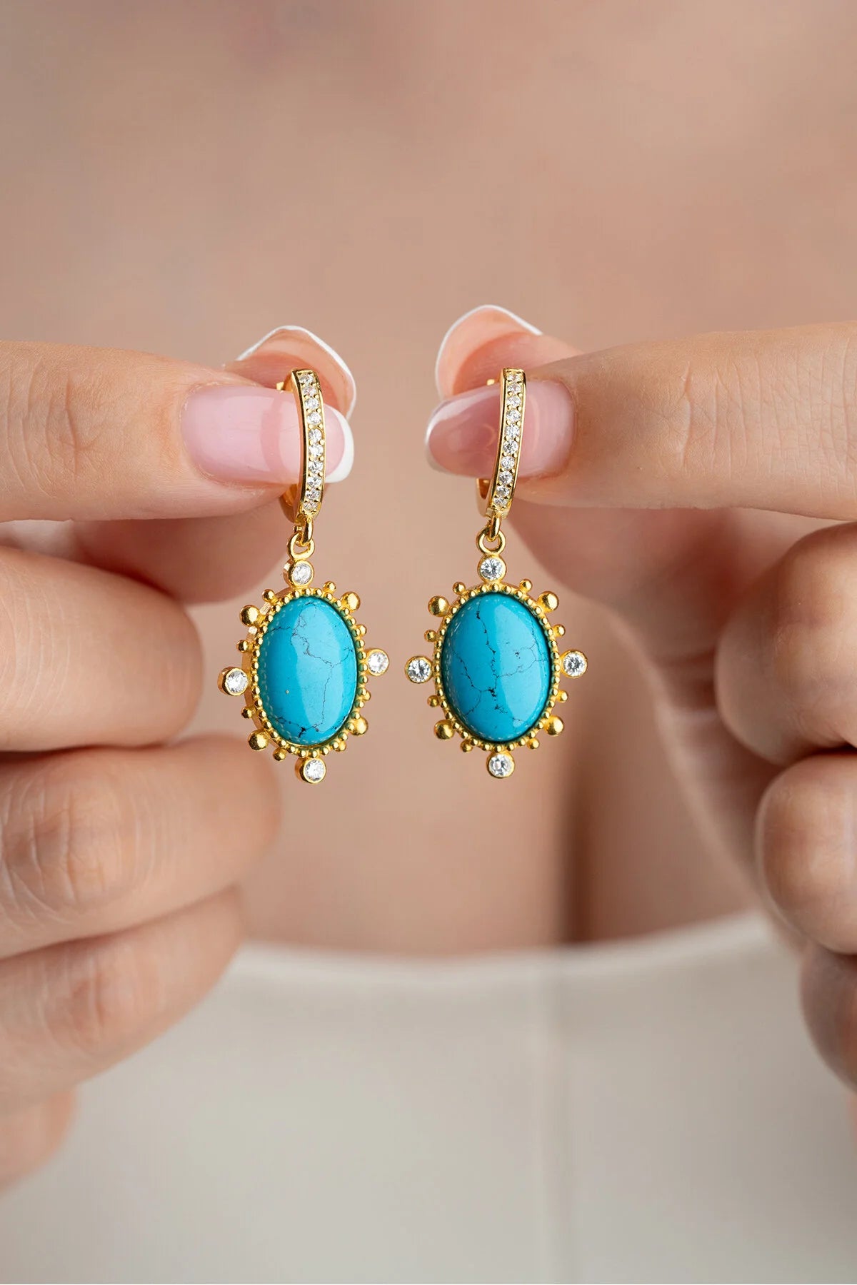 Boucles d'Oreilles Pendantes Turquoise | Argent 925 Plaqué Or
