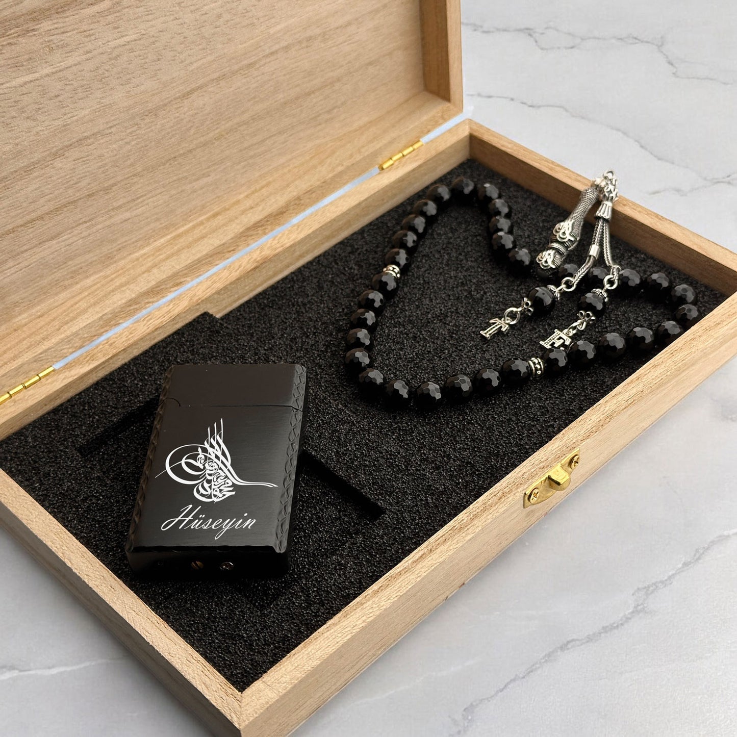 TUĞRA TEH TEKMAK and note written wooden box gift set