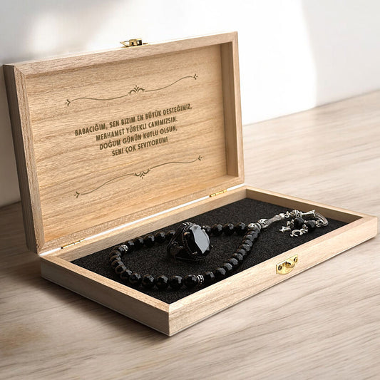 TUĞRA 925 SET Silver Ring and Rosary Gift Set