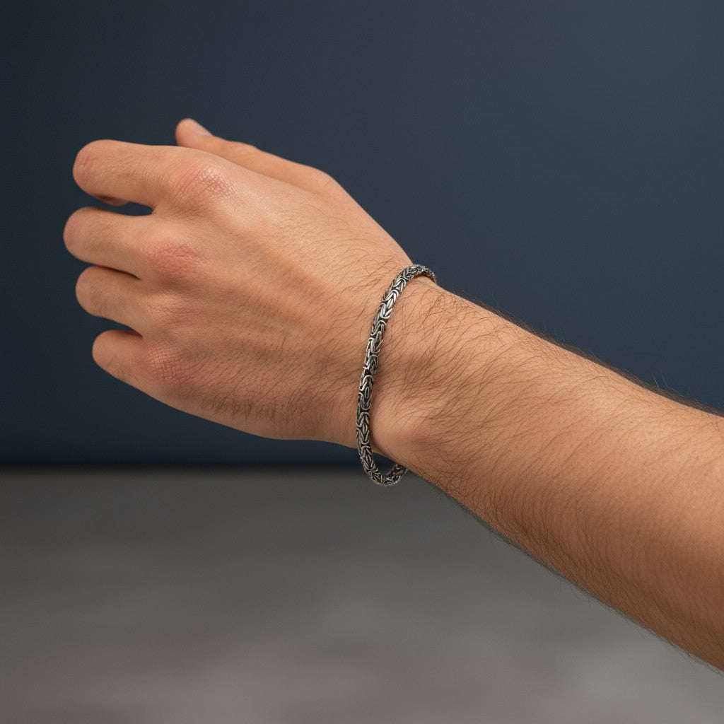 925 Sterling Silver Flat King Chain Bracelet 5mm