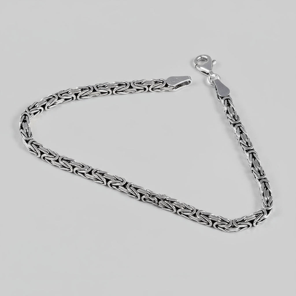925 Sterling Silver 3 Mm Square King Men's Bracelet