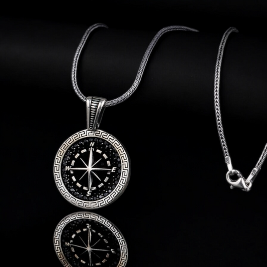 925 sterling silver microne compass necklace