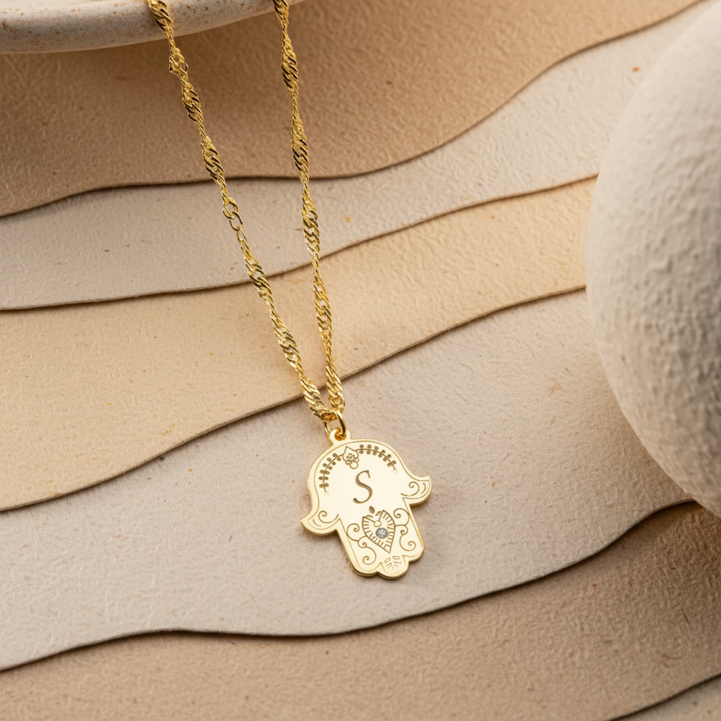Fatma Main Hand Letter Necklace - 925 Sterling Silver