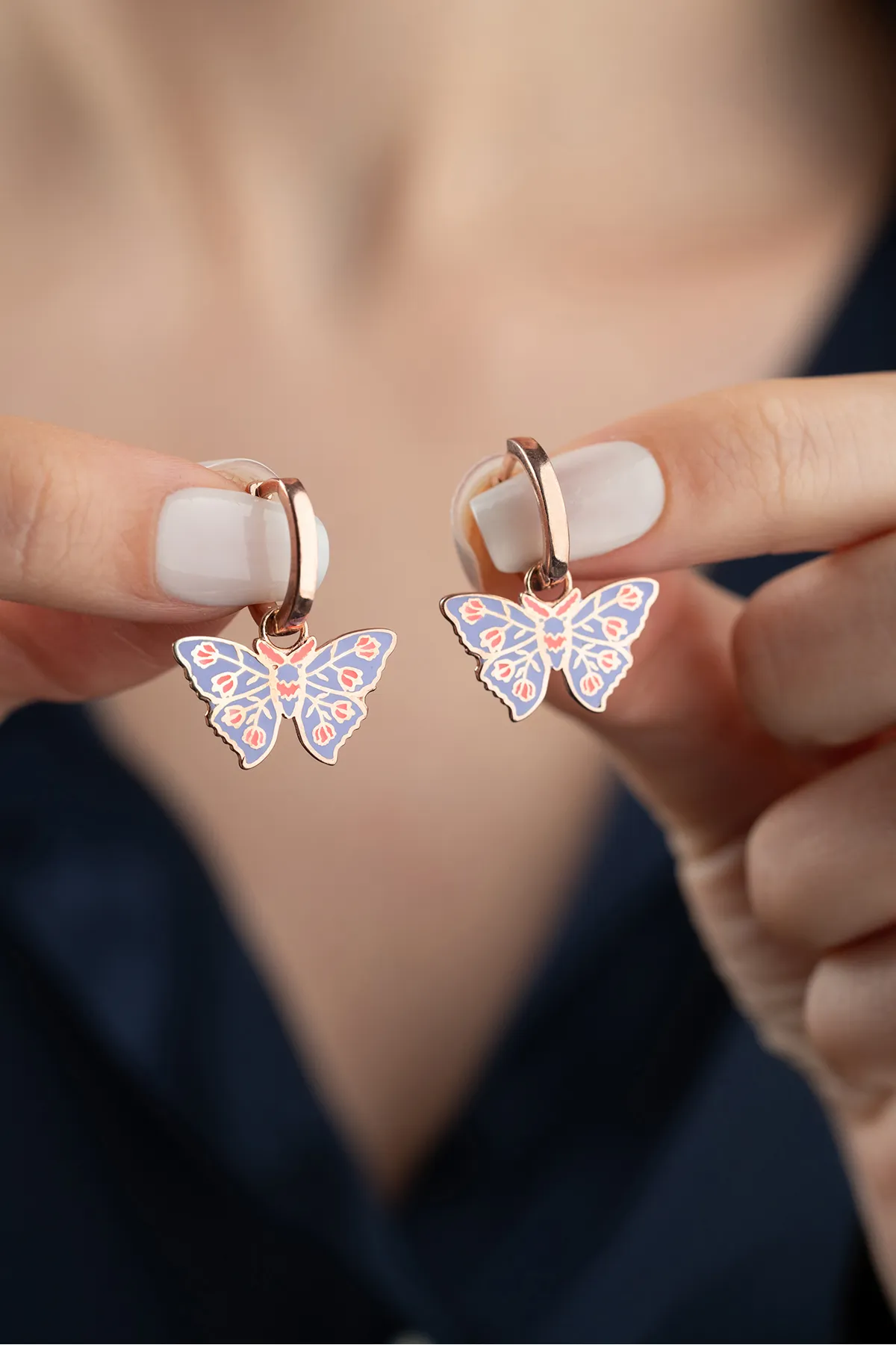 Colorful Wings Earrings – 925 Sterling Silver Rose Plated
