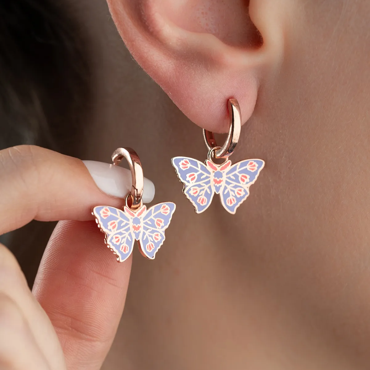 Colorful Wings Earrings – 925 Sterling Silver Rose Plated