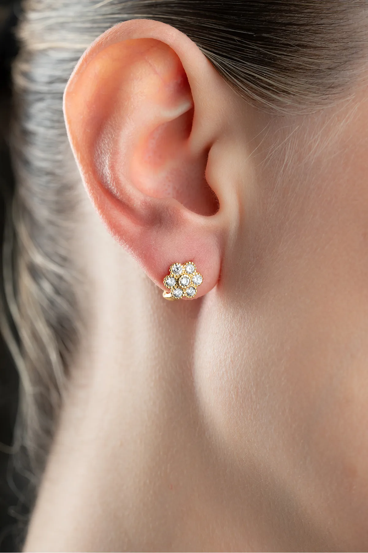 925 Sterling Silver Floral Zircon Earrings