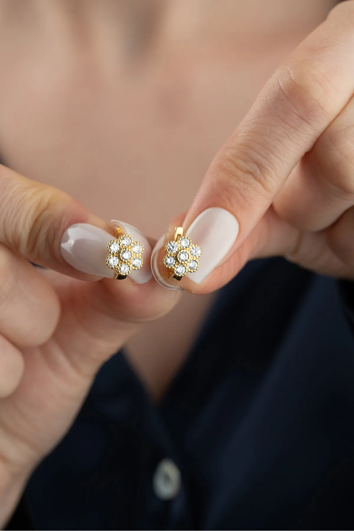 925 Sterling Silver Zircon Stone Flower Earrings