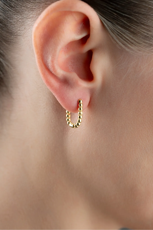 925 Ayar Gümüş Altın Kaplama Boncuk Detaylı Oval Küpe