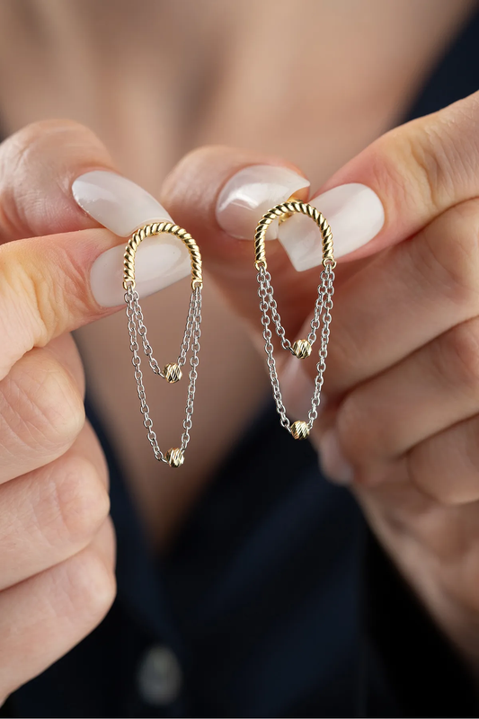 925 Ayar Gümüş Zincir Detaylı Küpe