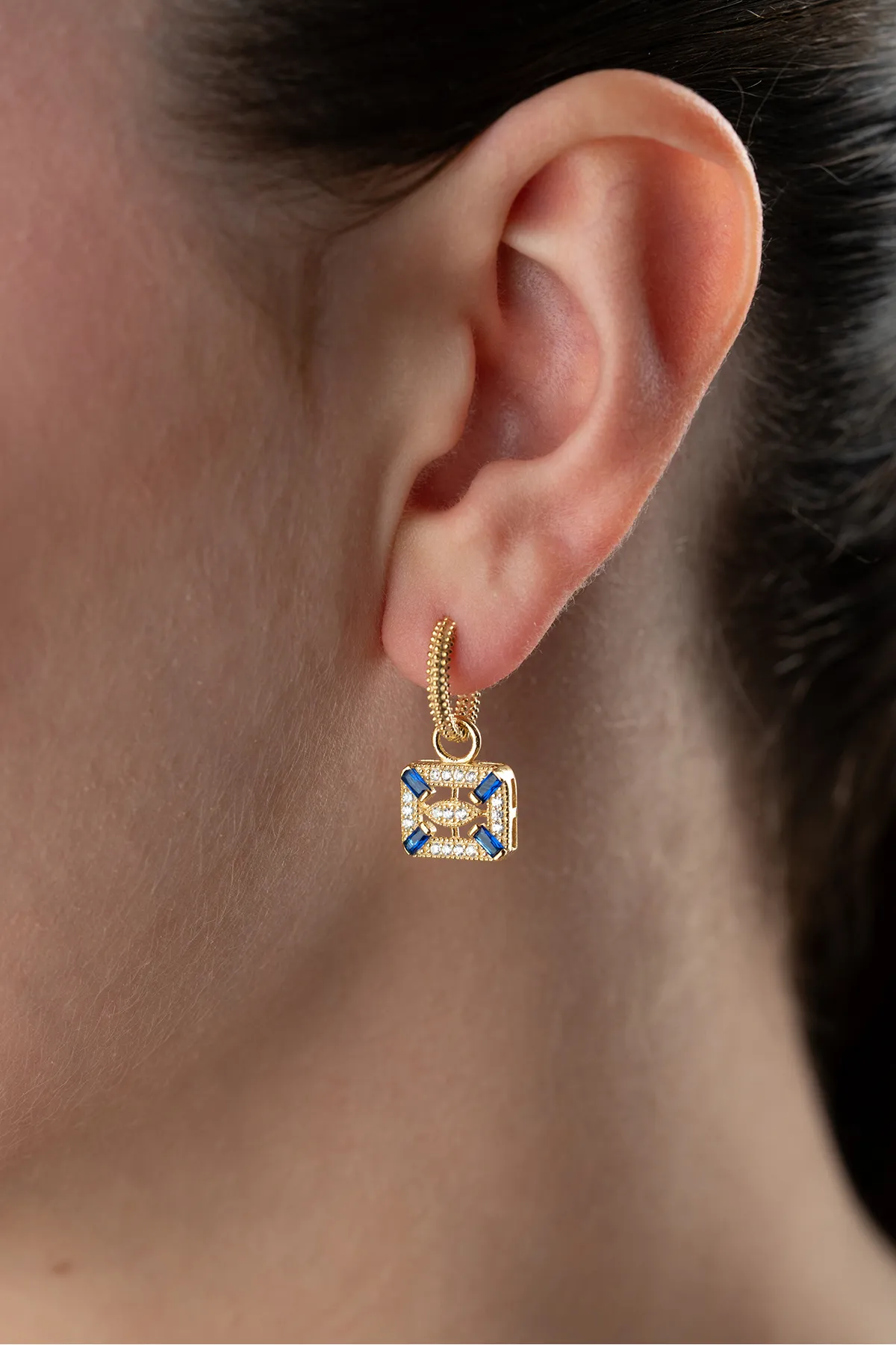 Blue Stone Square Earrings