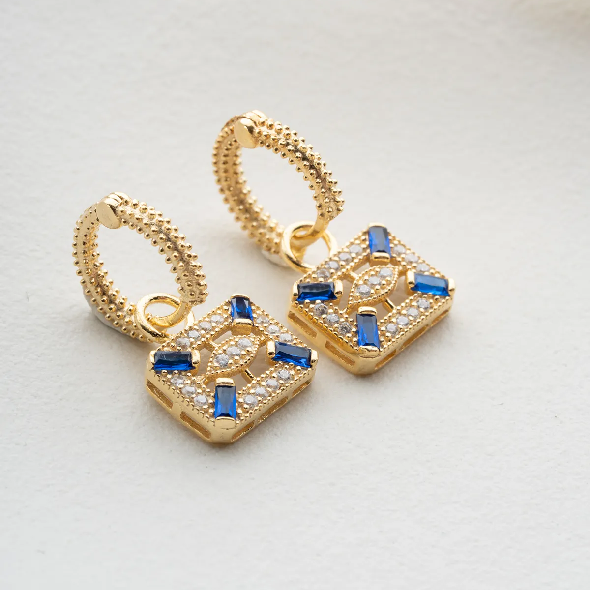 Blue Stone Square Earrings