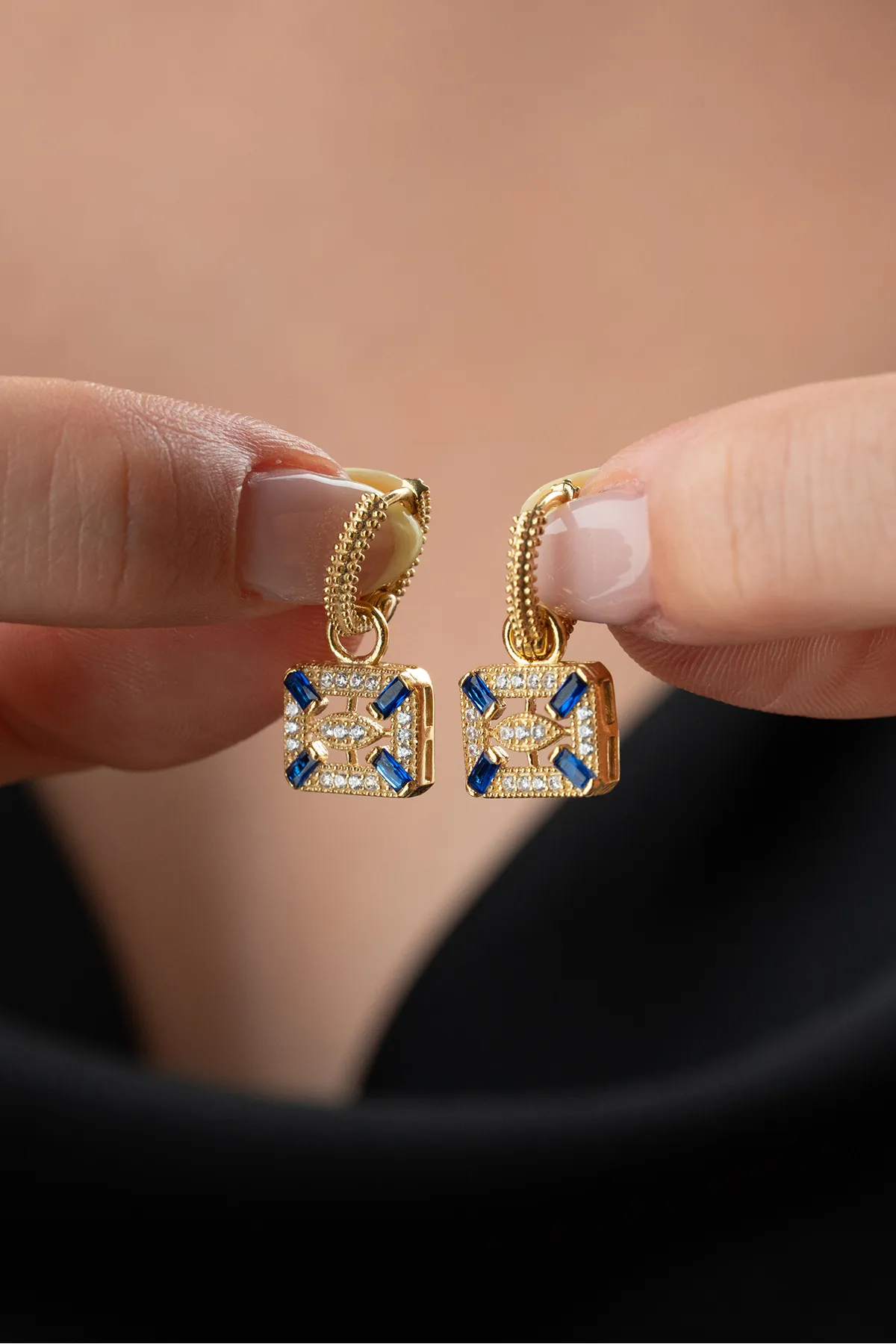 Blue Stone Square Earrings