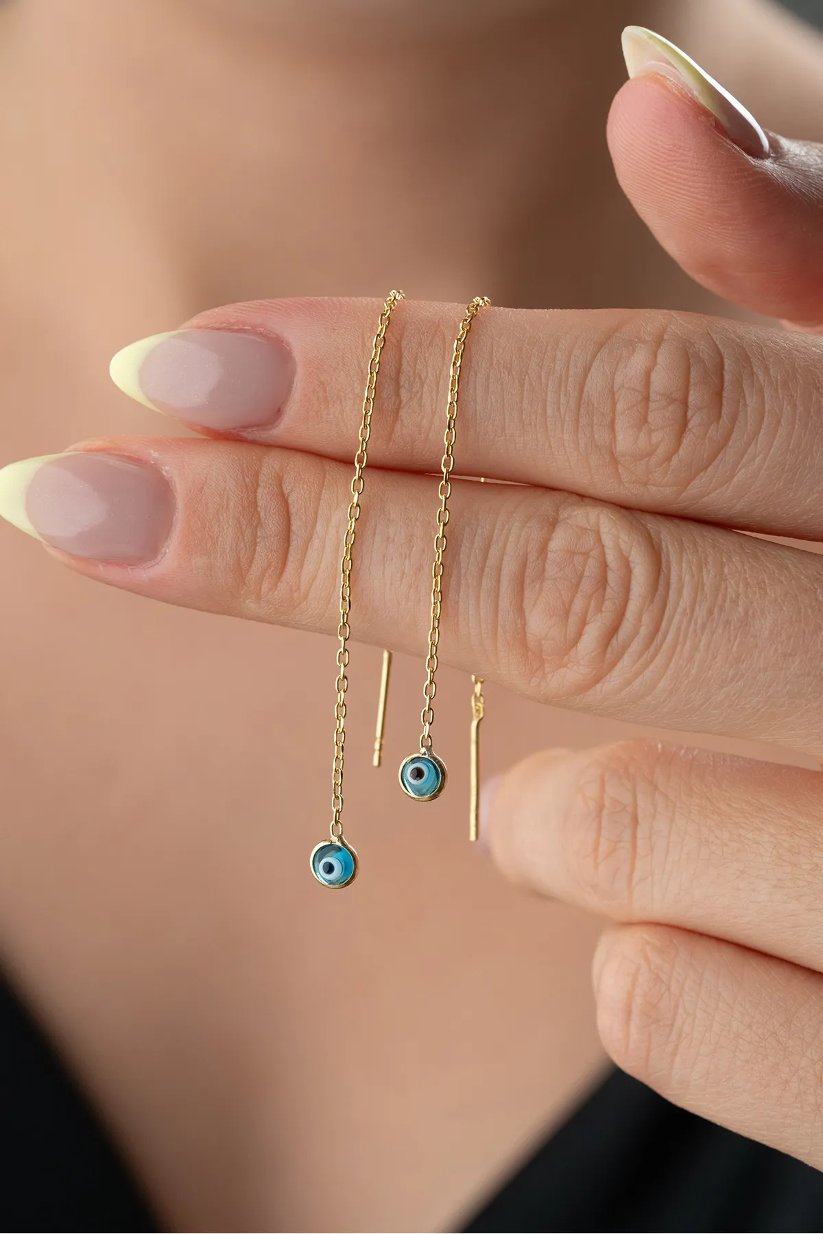 Dangling Evil Eye Chain Earrings