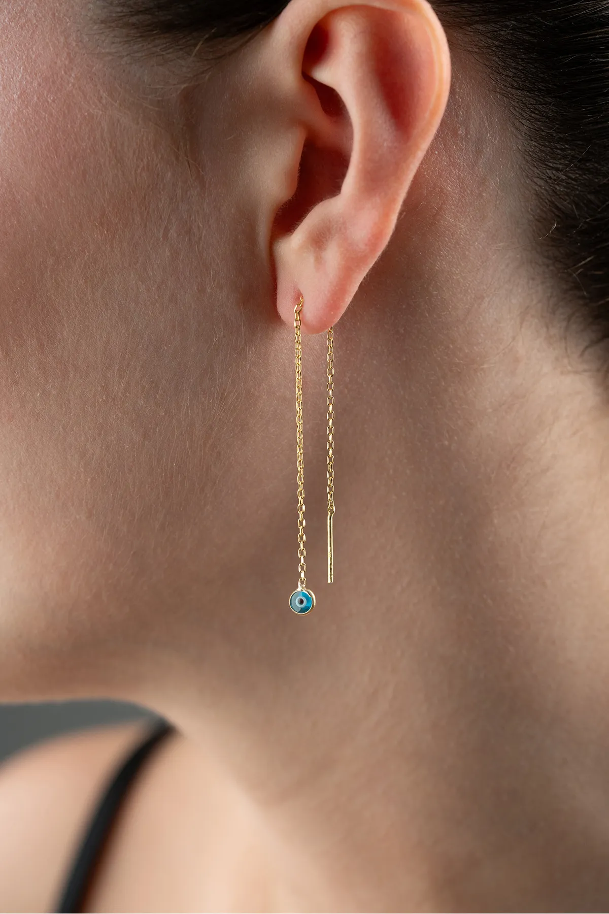 Dangling Evil Eye Chain Earrings