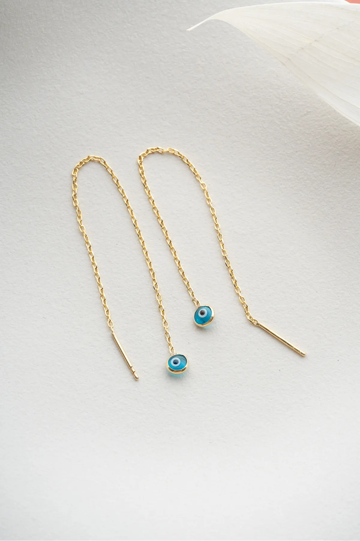 Dangling Evil Eye Chain Earrings