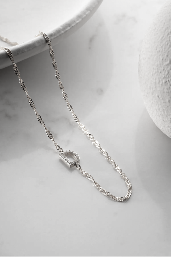 925 Sterling Silber Kette mit Buchstabenanhänger und Zirkonia