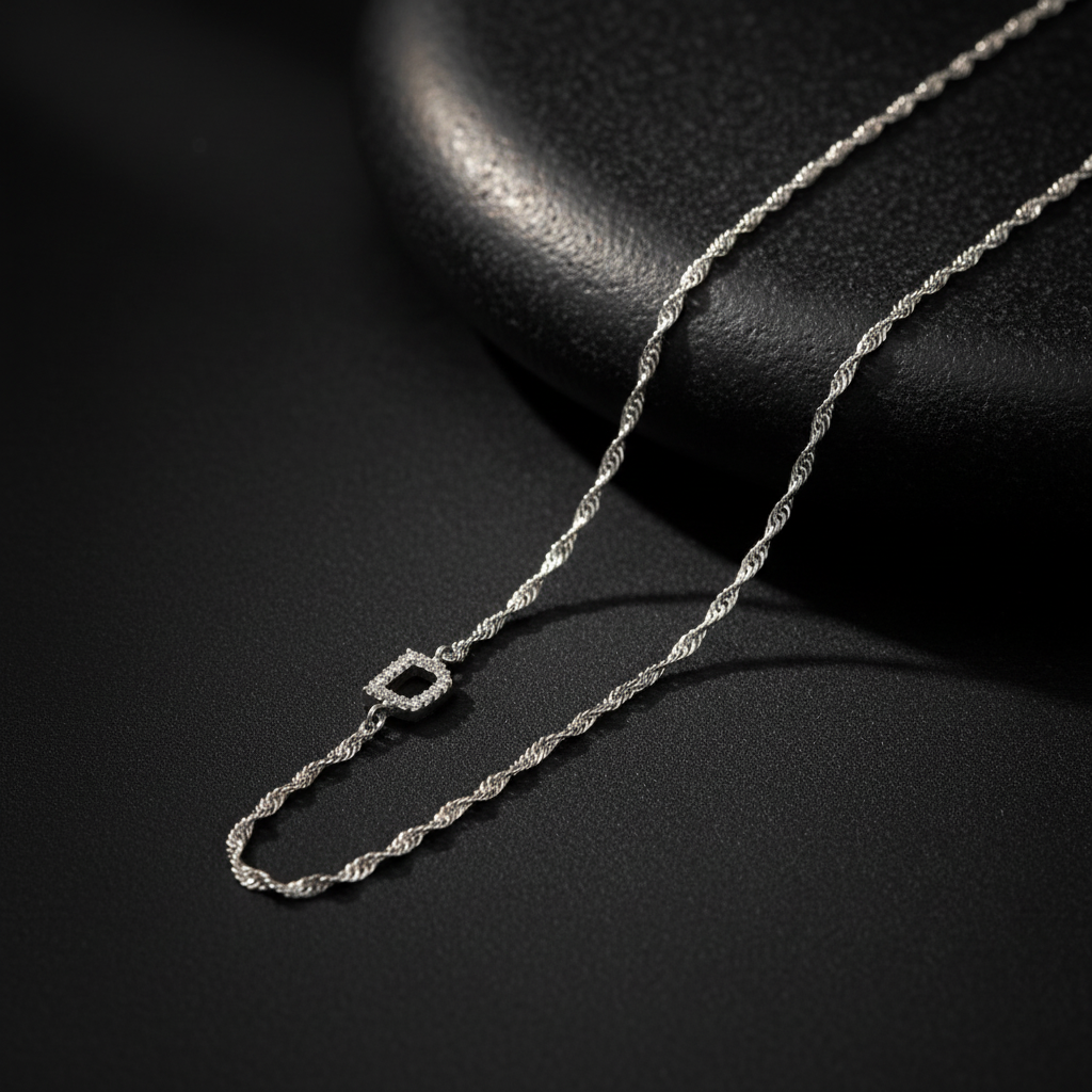 925 Sterling Silber Kette mit Buchstabenanhänger und Zirkonia