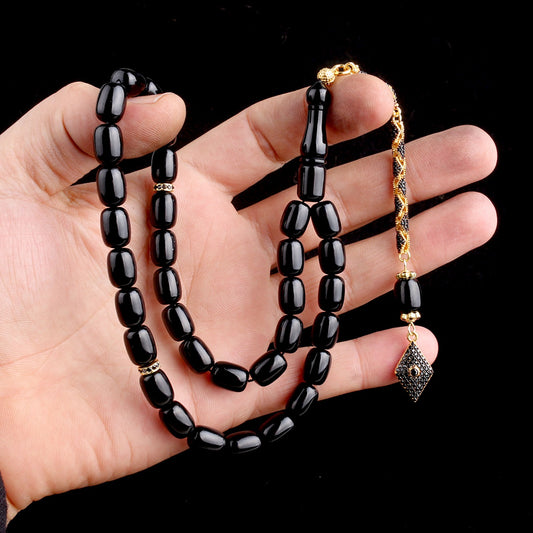 Ateş Kehribar Tesbih- Altın Kaplama 925 Gumus Zirkon Taşlı