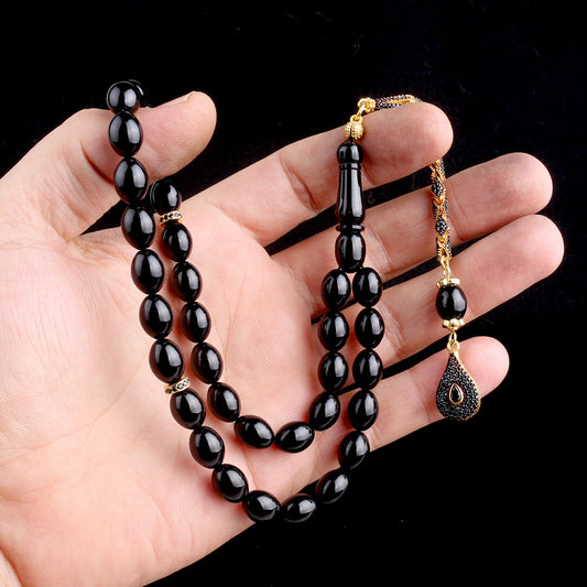 Ateş Kehribar Tesbih- Altın Kaplama 925 Gumus Zirkon Taşlı